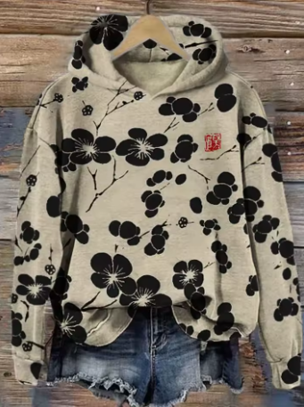 Olivia | Japanese Blossom Print Cozy Hoodie